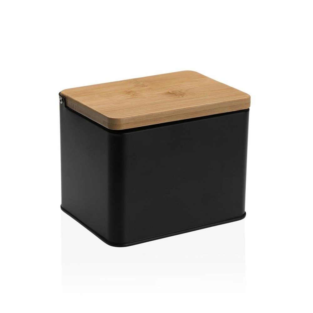 Salzstreuer mit Deckel Versa Schwarz Metall Bambus 11 x 11 x 14 cm