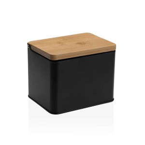 Salzstreuer mit Deckel Versa Schwarz Metall Bambus 11 x 11 x 14 cm