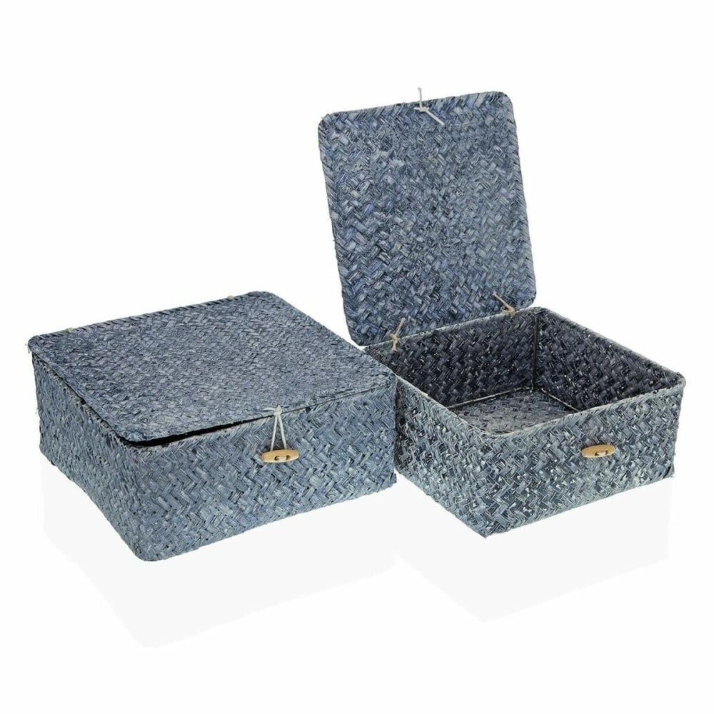 Panier Multi-usages Versa Bleu Algues marines 23 x 10 x 23 cm 20 x 20 x 9 cm Avec couvercle (2 Unités)