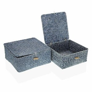 Mehrzweckkorb Versa Blau Seetang 23 x 10 x 23 cm 20 x 20 x 9 cm mit Deckel (2 Stück)