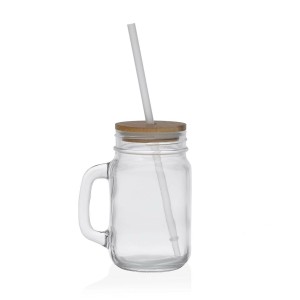 Carafe avec Couvercle et Paille Versa osier verre Bambou Verre polypropylène