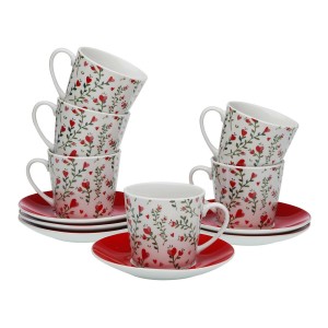 Tea set Versa Porcelain 9 x 14 x 14 cm 10,5 x 8 x 6 cm 14 x 14 x 2 cm Hearts 6 Units