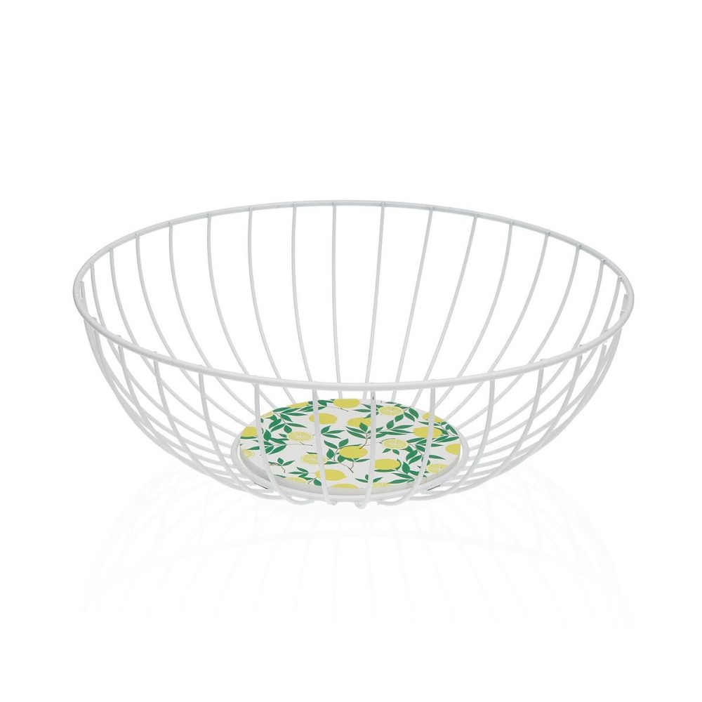 Panier Multi-usages Versa Blanc Métal Acier Bois MDF 28 x 11 x 28 cm