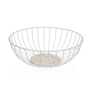 Panier Multi-usages Versa Blanc Métal Acier Bois MDF 28 x 11 x 28 cm