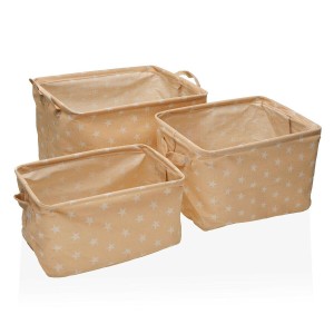 Satz stapelbarer Organizerboxen Versa rect stars 25 x 22 x 35 cm 35 x 25 x 22 cm 32 x 21 x 19 cm 28 x 17 x 15 cm Beige