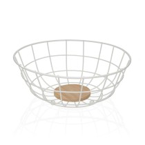 Obstschale Versa Weiß 28 x 12 x 28 cm Holz Kautschukholz Stahl Eisen