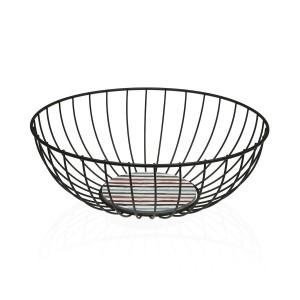 Panier Multi-usages Versa Noir Métal Acier Bois MDF 28 x 11 x 28 cm