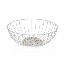 Panier Multi-usages Versa Blanc Métal Acier Bois MDF 28 x 11 x 28 cm