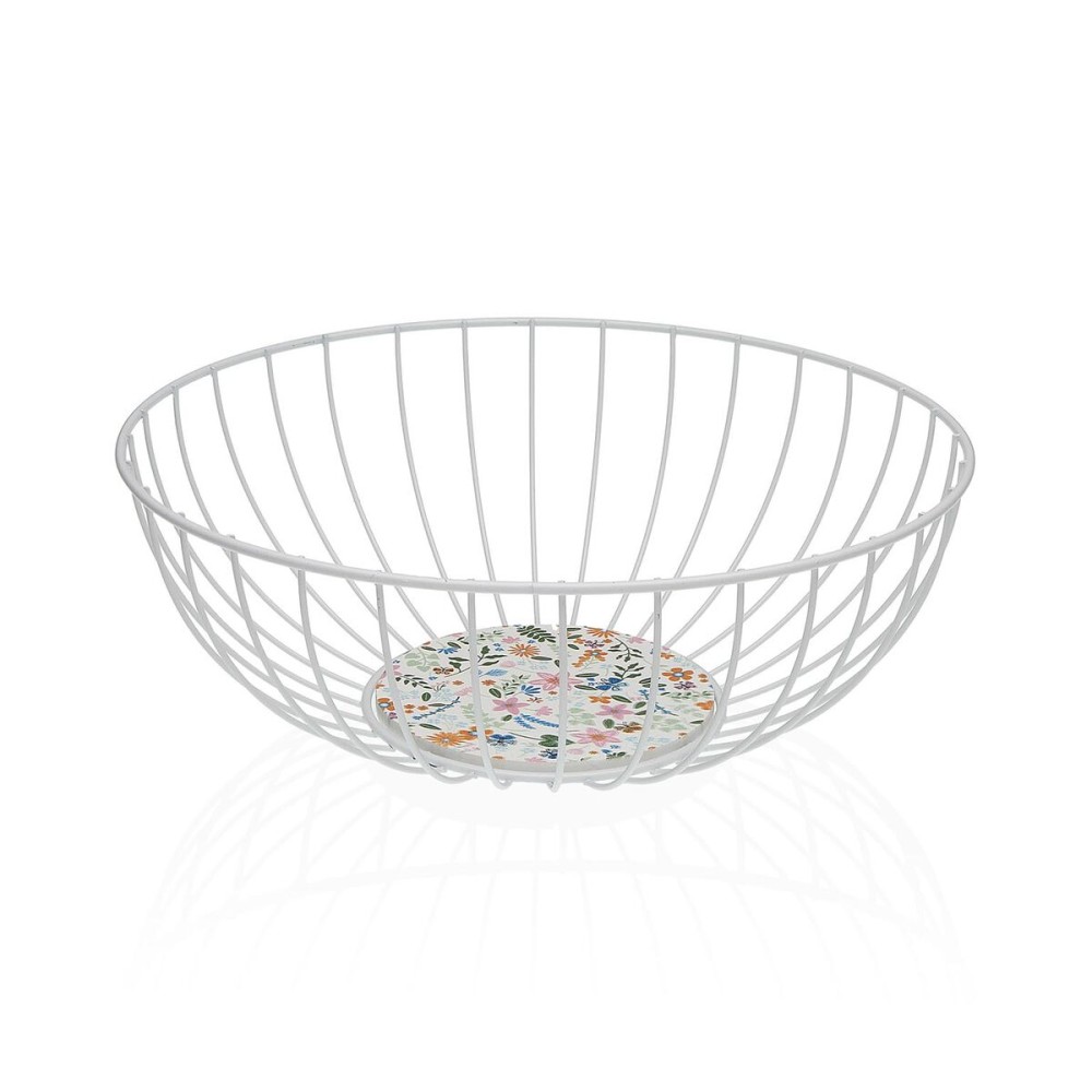 Panier Multi-usages Versa Blanc Métal Acier Bois MDF 28 x 11 x 28 cm