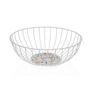 Panier Multi-usages Versa Blanc Métal Acier Bois MDF 28 x 11 x 28 cm