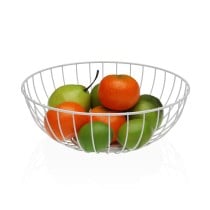 Panier Multi-usages Versa Blanc Métal Acier Bois MDF 28 x 11 x 28 cm