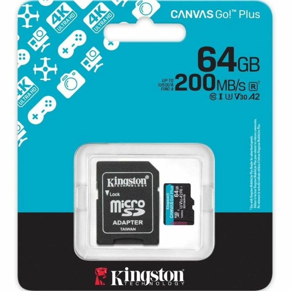 Carte Mémoire Micro SD avec Adaptateur Kingston CANVAS Go! Plus 64 GB