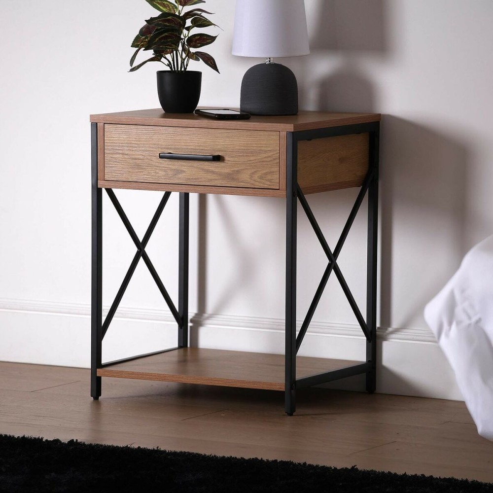 Table de Nuit Versa Noir PVC Bois Métal 40 x 60 x 48 cm