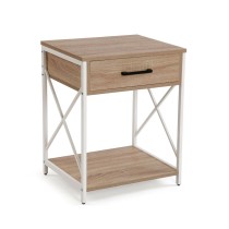 Table de Nuit Versa Blanc PVC Bois Métal 40 x 60 x 48 cm