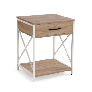 Table de Nuit Versa Blanc PVC Bois Métal 40 x 60 x 48 cm