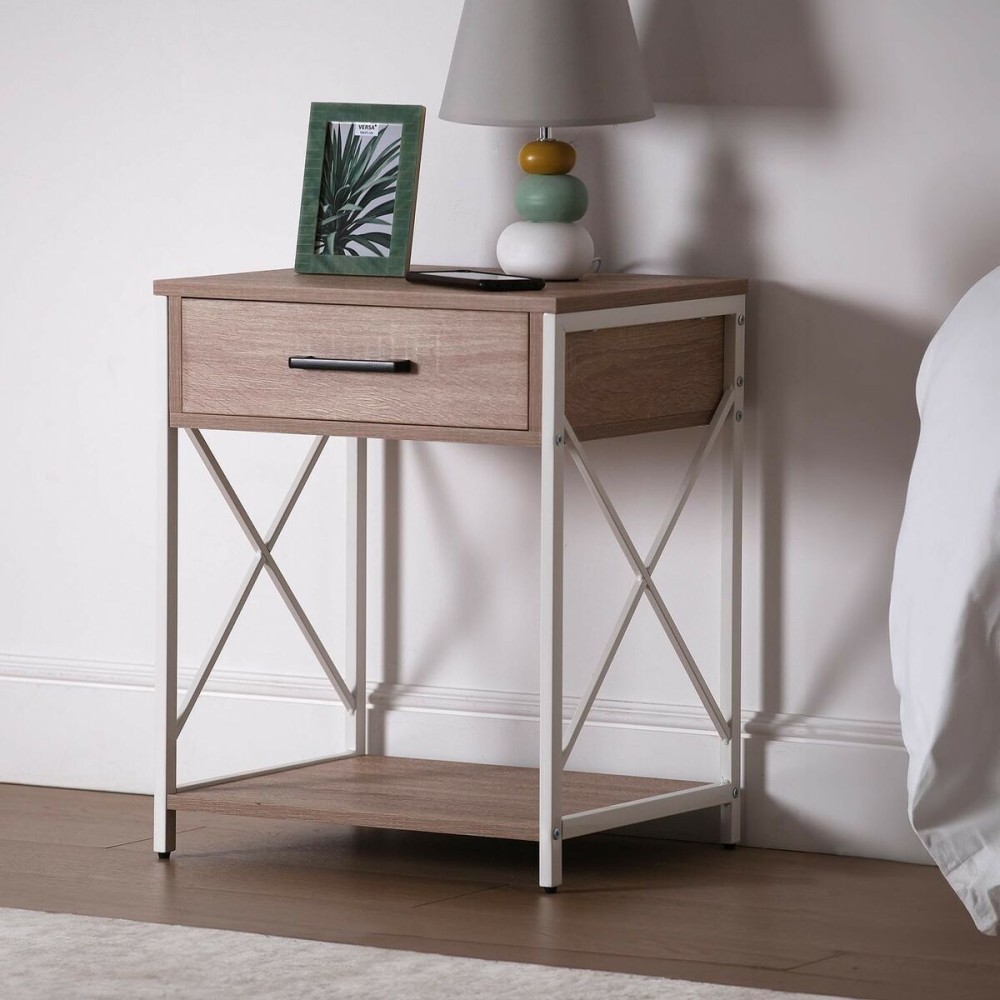 Table de Nuit Versa Blanc PVC Bois Métal 40 x 60 x 48 cm
