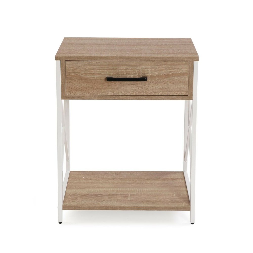 Table de Nuit Versa Blanc PVC Bois Métal 40 x 60 x 48 cm