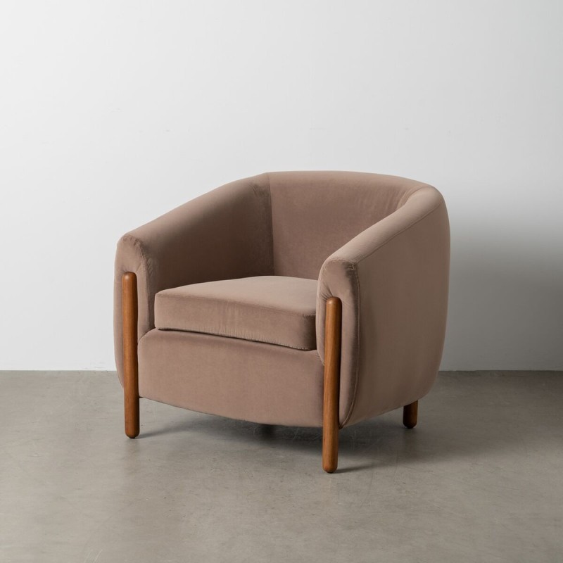 Fauteuil Naturel Taupe Bois d'hévéa Foam Tissu 87 x 80 x 81 cm