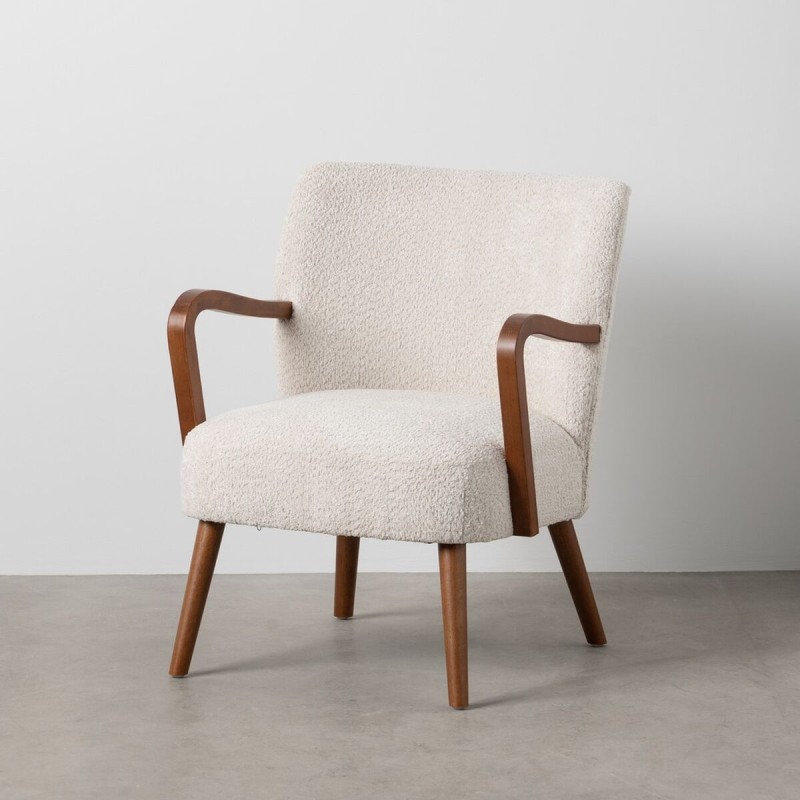 Fauteuil Beige Naturel Polyester Bois d'hévéa Éponge 56 x 56 x 78 cm