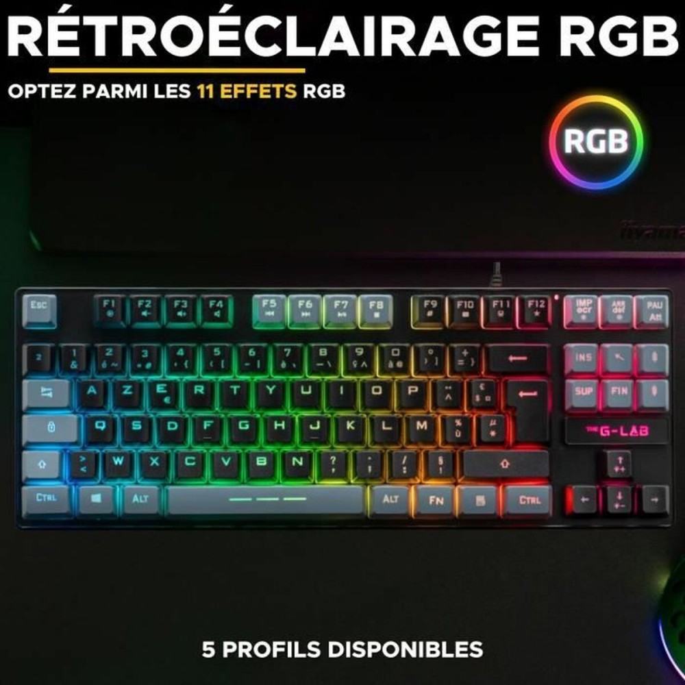 Clavier The G-Lab KEYZ CAESIUM Noir Gris Azerty Français