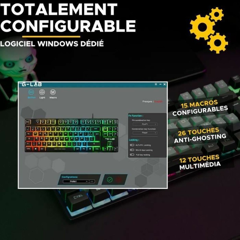 Tastatur The G-Lab KEYZ CAESIUM Schwarz Grau Azerty Französisch