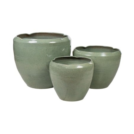 Set de pots de fleurs Romimex Vert Porcelaine (3 Pièces)