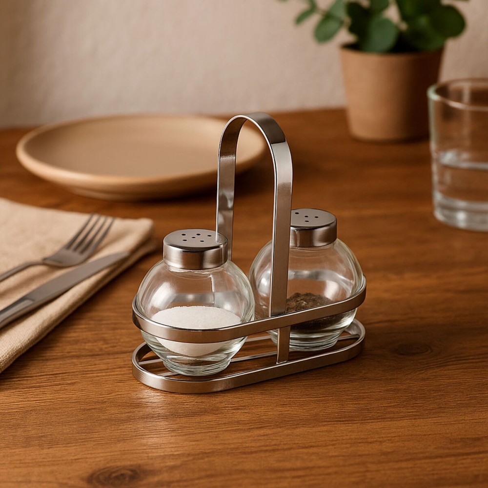 Salt and Pepper Shakers Versa Silver Metal Crystal