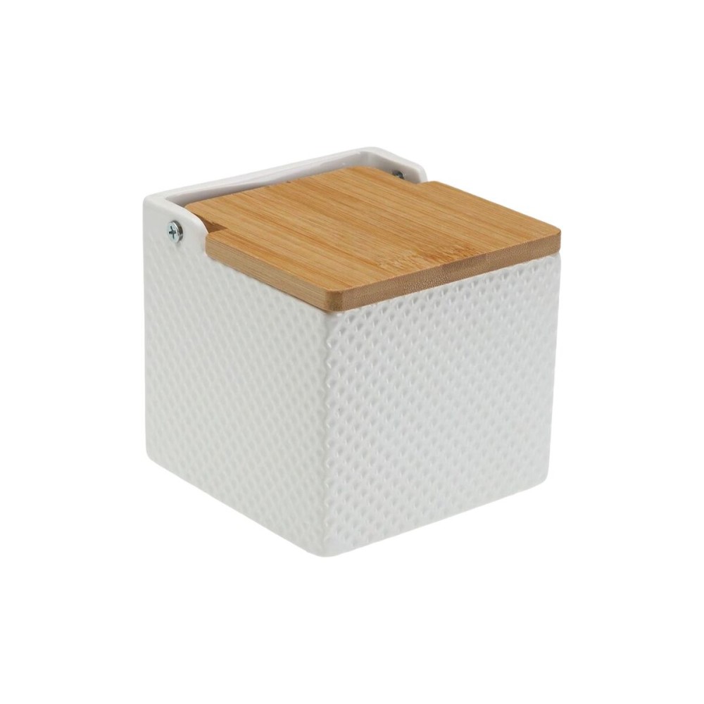 Salière avec couvercle Versa Blanc Céramique Bambou Dolomite 11 x 11 x 11 cm