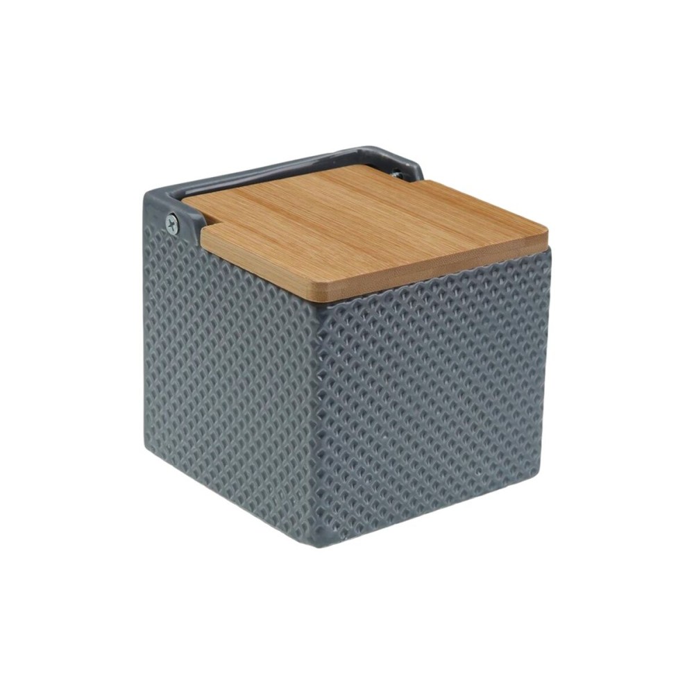 Salzstreuer mit Deckel Versa Grau aus Keramik Bambus Dolomite 11 x 11 x 11 cm