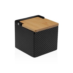 Salzstreuer mit Deckel Versa Schwarz aus Keramik Bambus Dolomite 11 x 11 x 11 cm