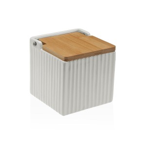 Salt Shaker with Lid Versa White Ceramic Bamboo Dolomite 11 x 11 x 11 cm