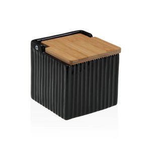 Salzstreuer mit Deckel Versa Schwarz aus Keramik Bambus Dolomite 11 x 11 x 11 cm