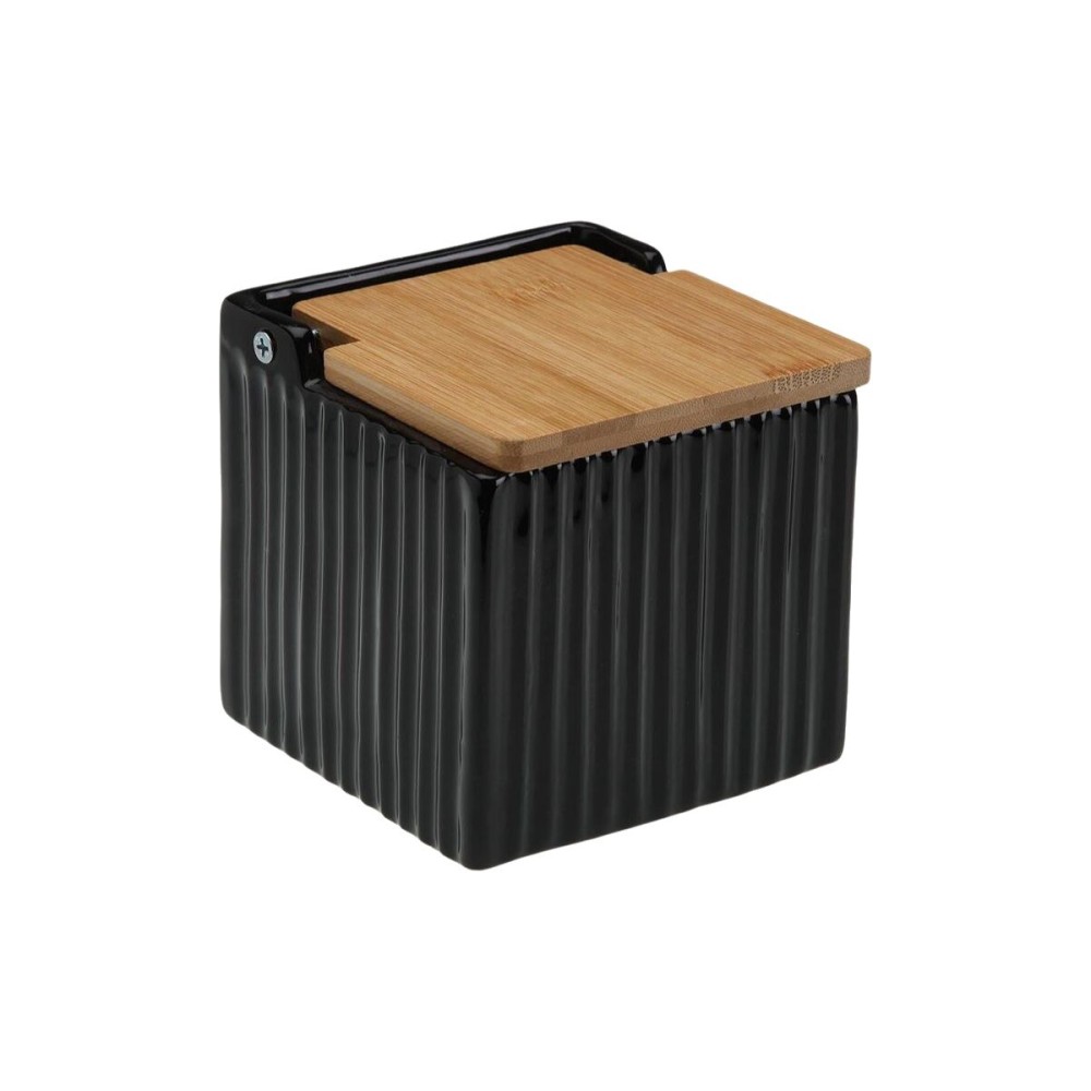 Salzstreuer mit Deckel Versa Schwarz aus Keramik Bambus Dolomite 11 x 11 x 11 cm