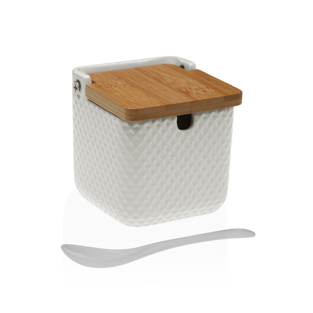 Sugar Bowl Versa White Ceramic Bamboo Dolomite 8,3 x 8,3 x 8,3 cm
