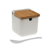 Sugar Bowl Versa White Ceramic Bamboo Dolomite 8,3 x 8,3 x 8,3 cm