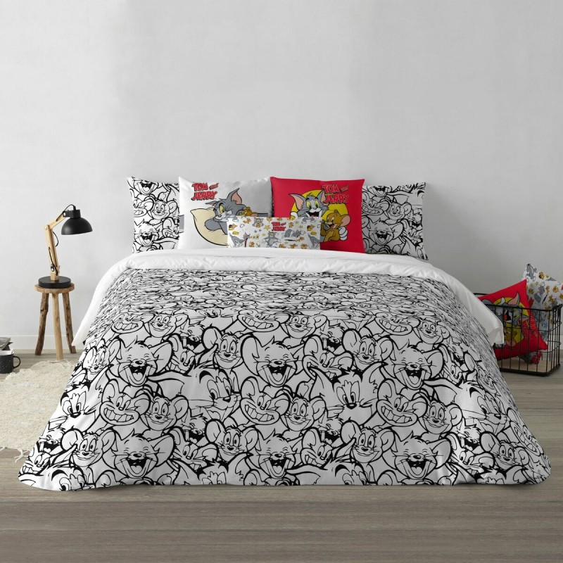 Housse de Couette Tom & Jerry B&W Blanc black 175 Fils 140 x 200 cm