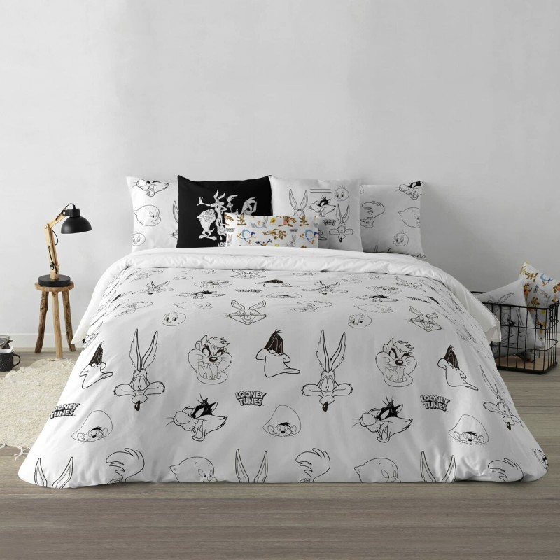 Housse de Couette Looney Tunes Looney B&W Blanc black 175 Fils 240 x 220 cm