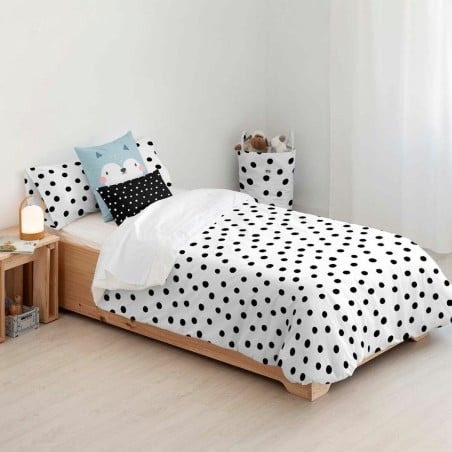 Housse de Couette Kids&Cotton Kibo Blanc Noir 175 Fils 180 x 220 cm 180 x 240 cm