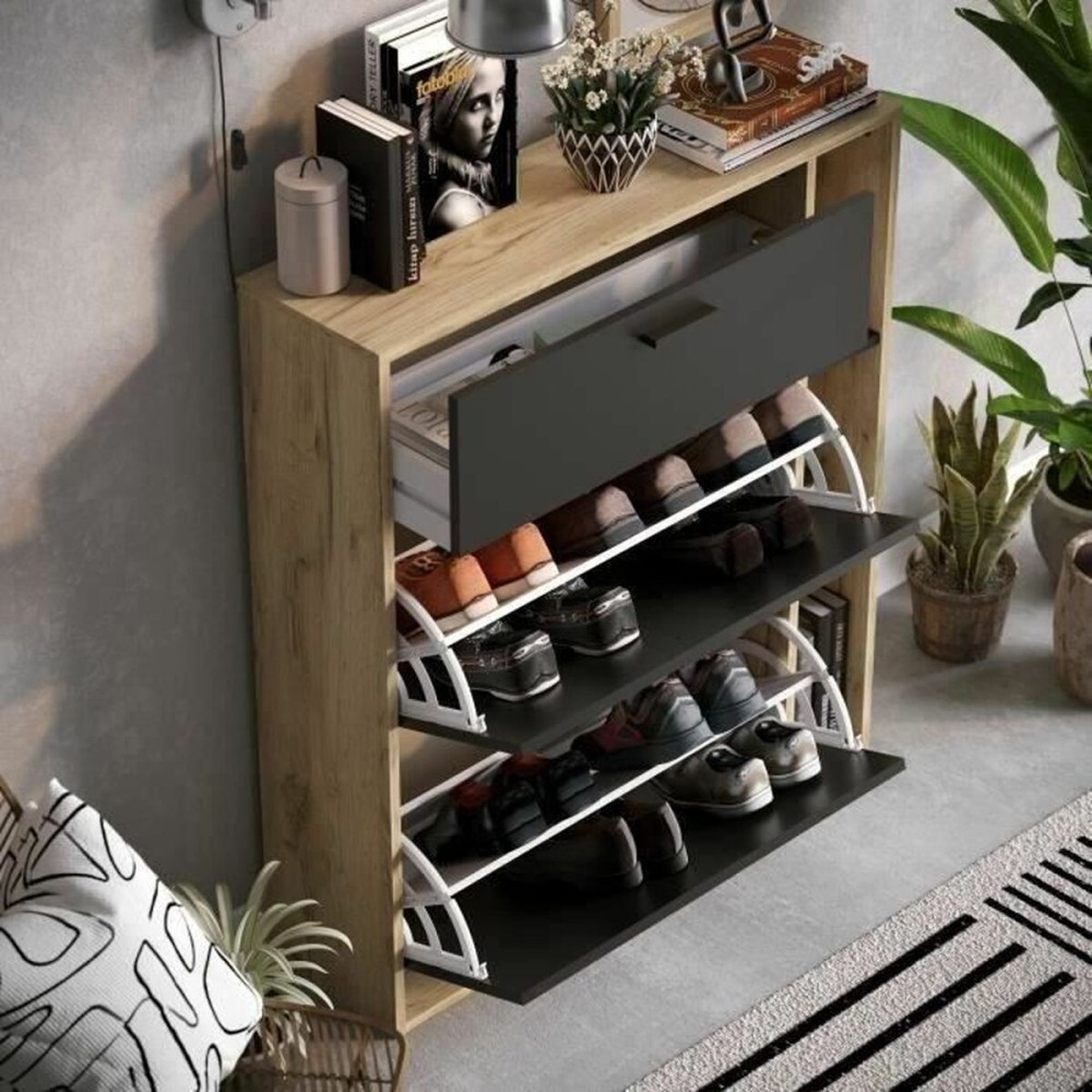 Shoe Rack Leona Brown Oak Melamin 90 x 25 x 102 cm