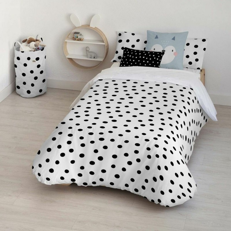 Housse de Couette Kids&Cotton Kibo Blanc Noir 175 Fils 180 x 220 cm 180 x 240 cm