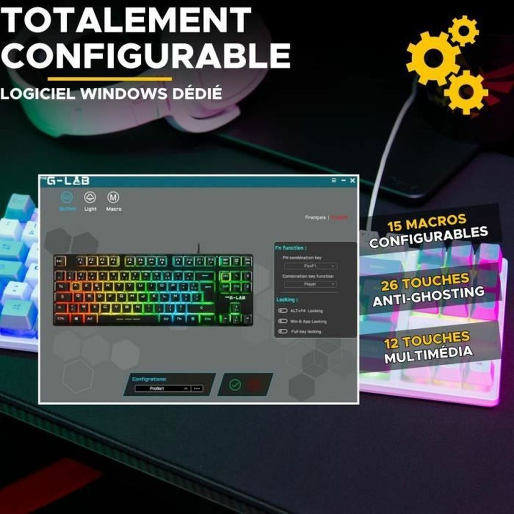 Tastatur The G-Lab KEYZ CAESIUM Grau Azerty Französisch