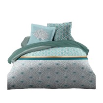 Parure de couette HOME LINGE PASSION Blanc Vert Vert émeraude Lit double 240 x 260 cm