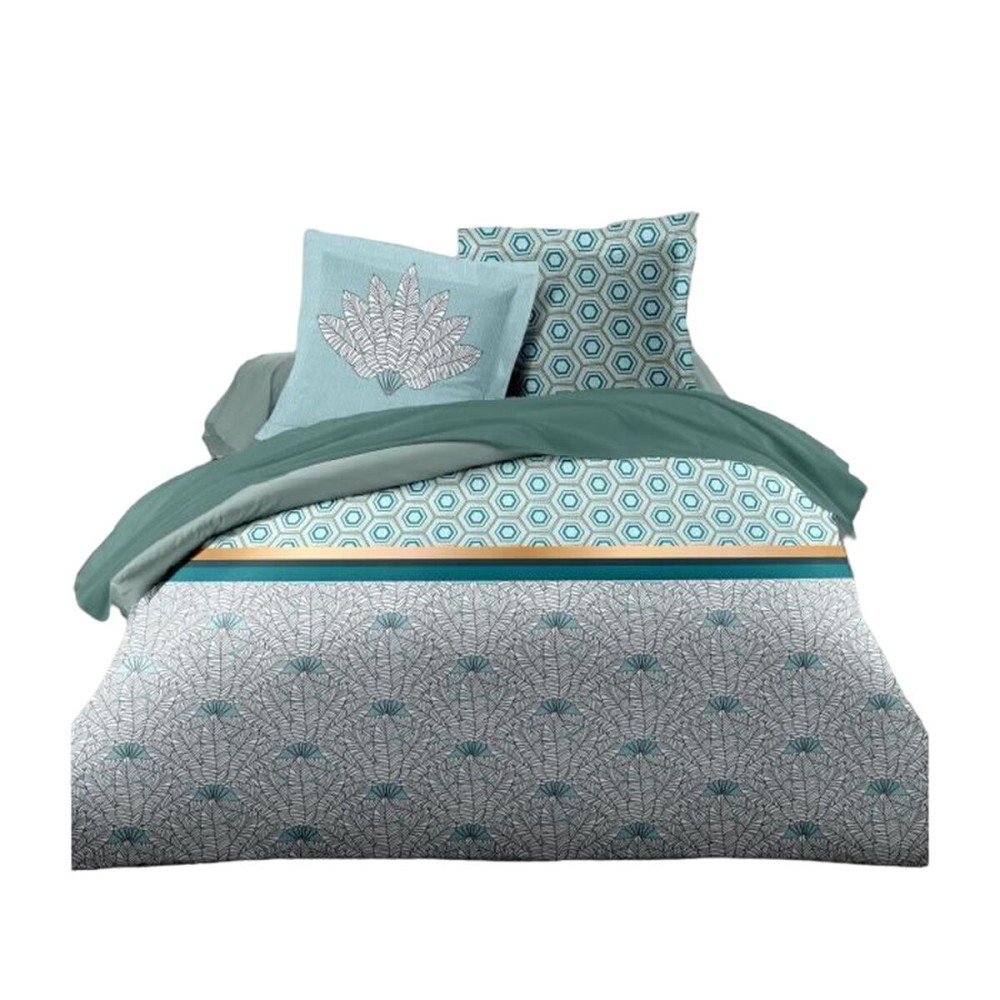 Parure de couette HOME LINGE PASSION Blanc Vert Vert émeraude Lit double 240 x 260 cm
