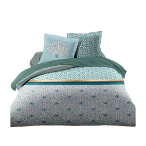 Parure de couette HOME LINGE PASSION Blanc Vert Vert émeraude Lit double 240 x 260 cm