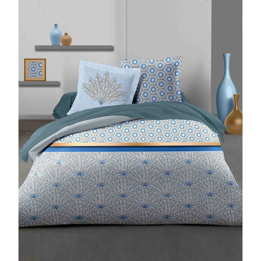 Parure de couette HOME LINGE PASSION Bleu Blanc Lit double 240 x 260 cm