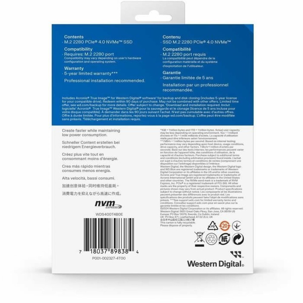 Hard Drive Western Digital WDS400T4B0E 4 TB SSD