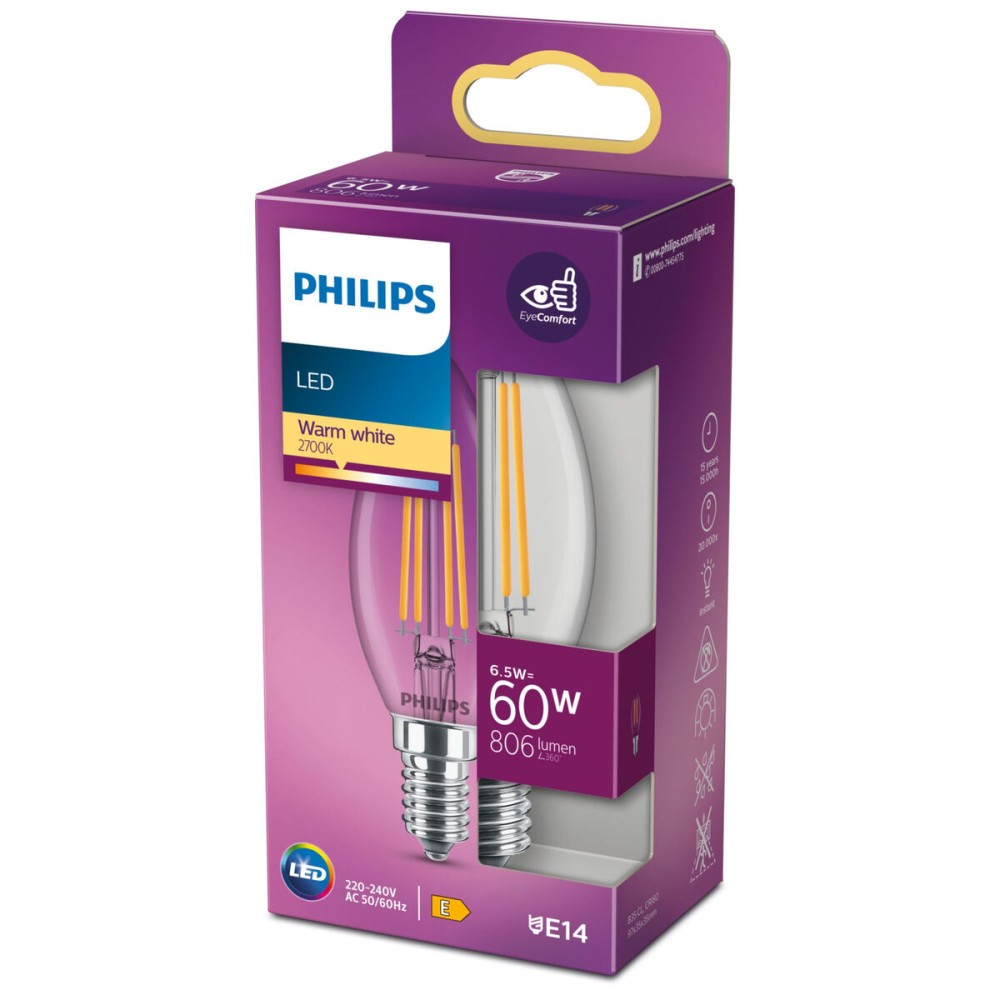 LED-Glühbirne in Kerzenform Philips Equivalent E14 60 W Weiß E (2700 K)