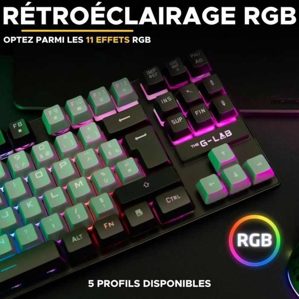 Tastatur The G-Lab KEYZ CAESIUM Schwarz Grau Azerty Französisch