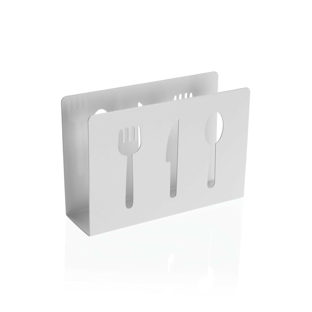 Napkin holder Versa White Metal Ceramic Steel Iron 4,5 x 10 x 15 cm Pieces of Cutlery