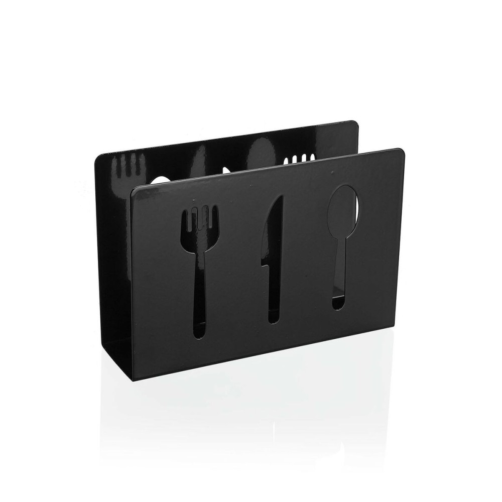 Napkin holder Versa Black Metal Ceramic Steel Iron 4,5 x 10 x 15 cm Pieces of Cutlery